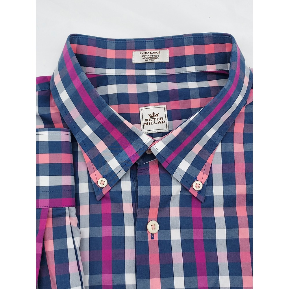 Peter Millar XL Plaid Button Down Shirt‎ Weekender Wash Extra Large Mens